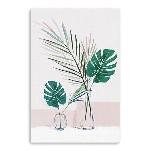 48 Pretty Green Foliage Leaves Pink Canvas Wall Art