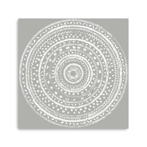 30 Boho White Mandala on a Grey Canvas Wall Art