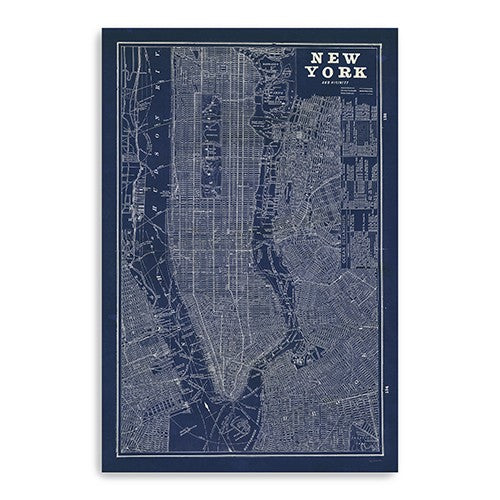 36 x 24 Indigo and White Aerial New York Map Canvas Wall Art
