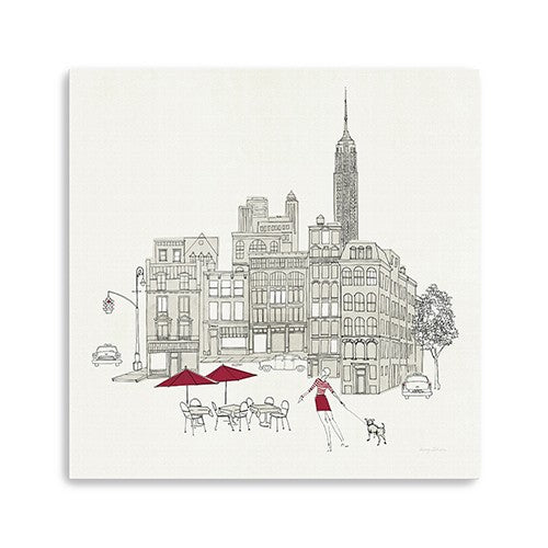 20 NYC Caf Line Work with Red Accents Canvas Wall Art