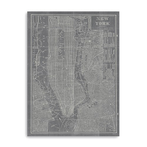 48 x 32 Gray and White Aerial New York Map Canvas Wall Art