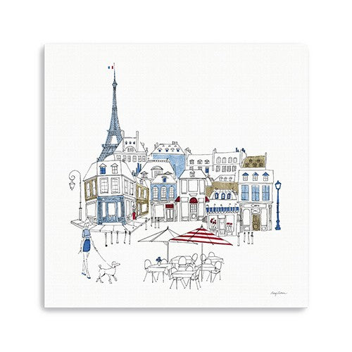40 French Caf with Red and Blue Accents Canvas Wall Art