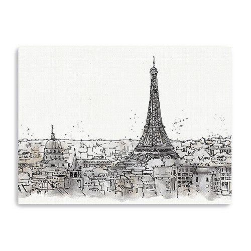 32 Monochrome Paris Rooftops Sketch Canvas Wall Art