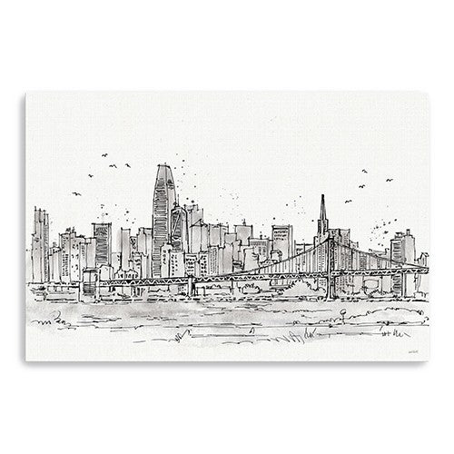 48 Monochrome City Skyline Sketch Canvas Wall Art