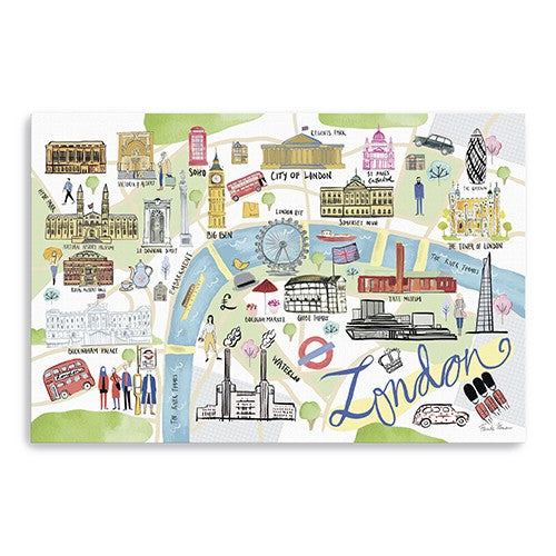 36 Fun Illustrated London Map Canvas Wall Art