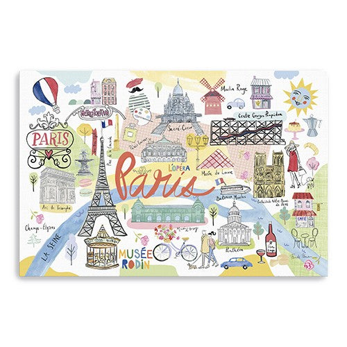 24 Fun Illustrated Paris Map Canvas Wall Art