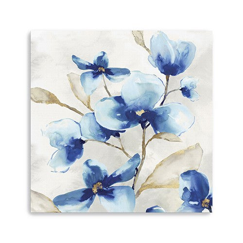 30 x 30 Watercolor Shades of Blue Floral Canvas Wall Art