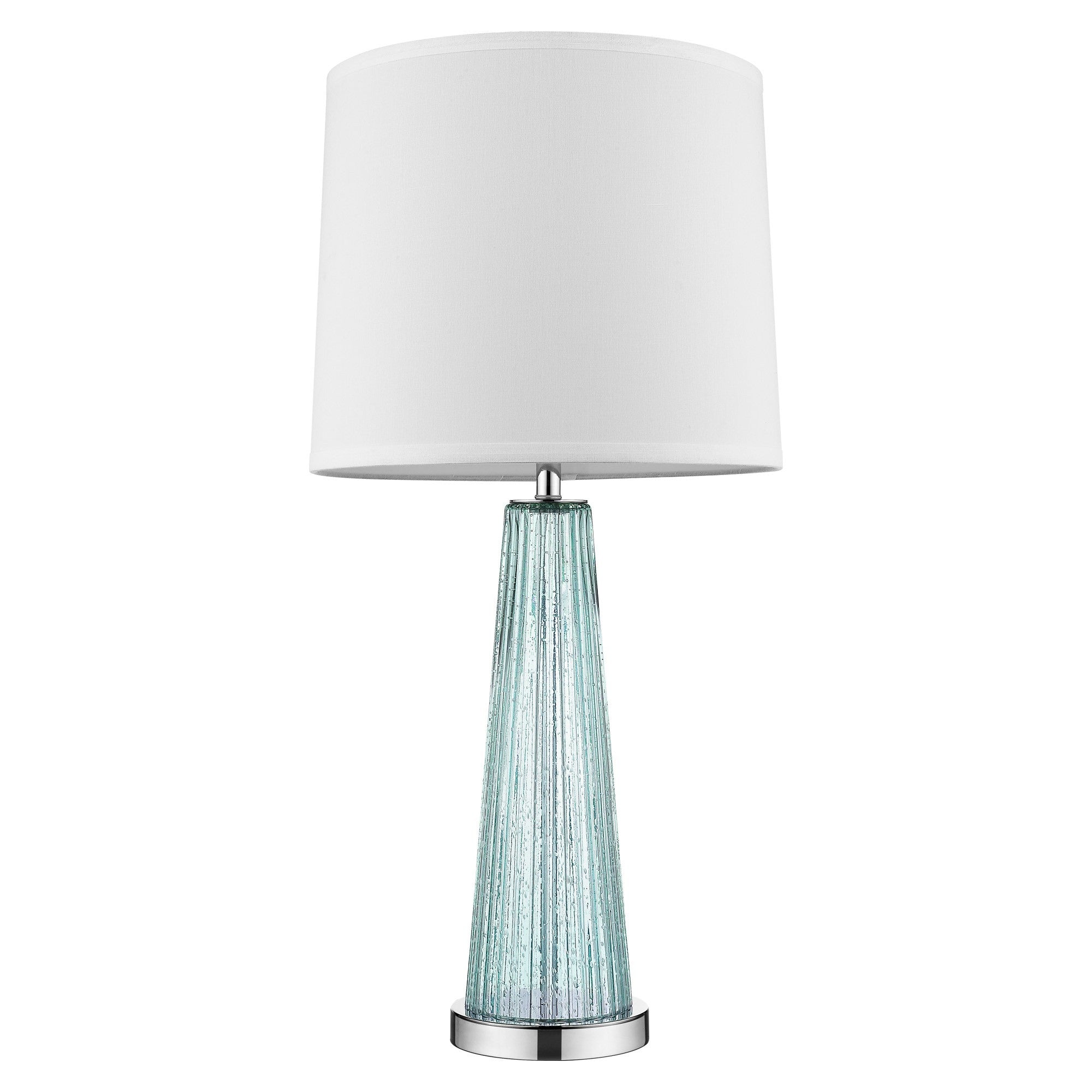 Chiara 1-Light Seafoam Glass And Polished Chrome Table Lamp With Off White Shantung Shade