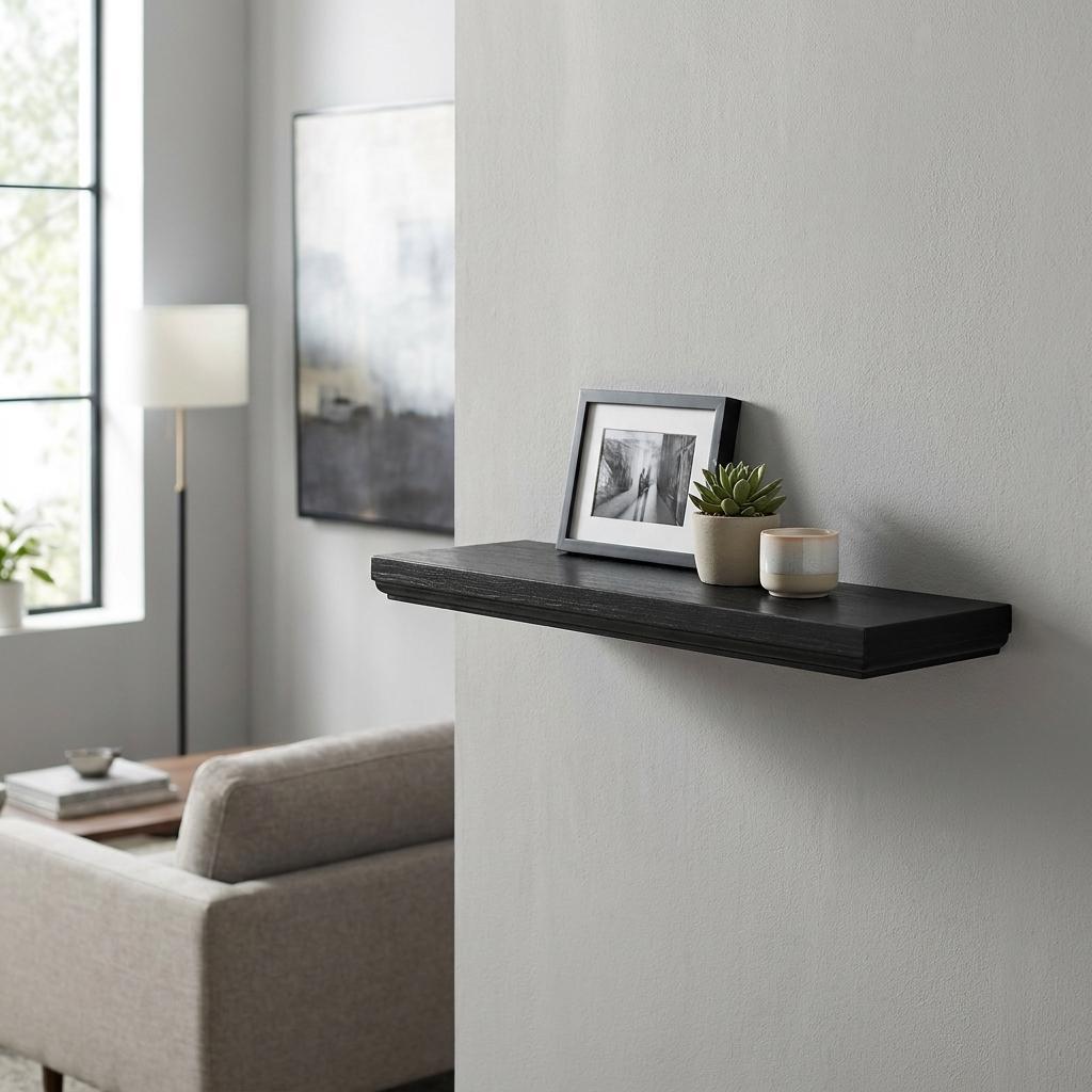 24 Inch Black Wood Wall Mounted Floating Shelf