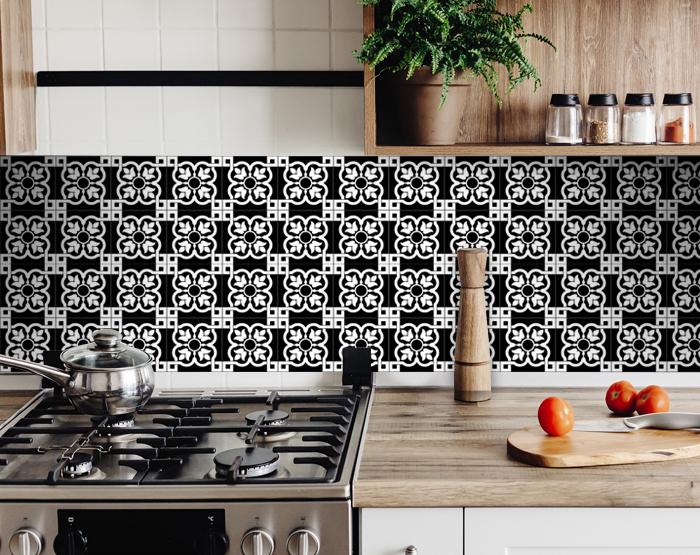 7 X 7 Black and White Stark Peel and Stick Removable Tiles
