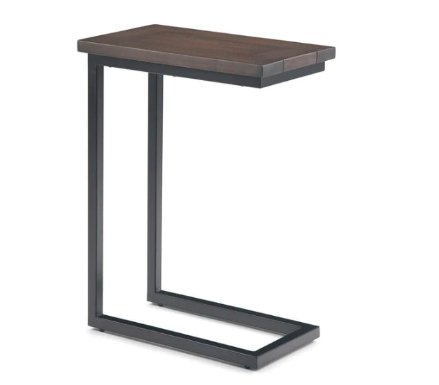 Skyler Solid Mango Wood and Metal 18 inch Wide Rectangle Industrial C Side Table in Walnut Brown, Fully Assembled
