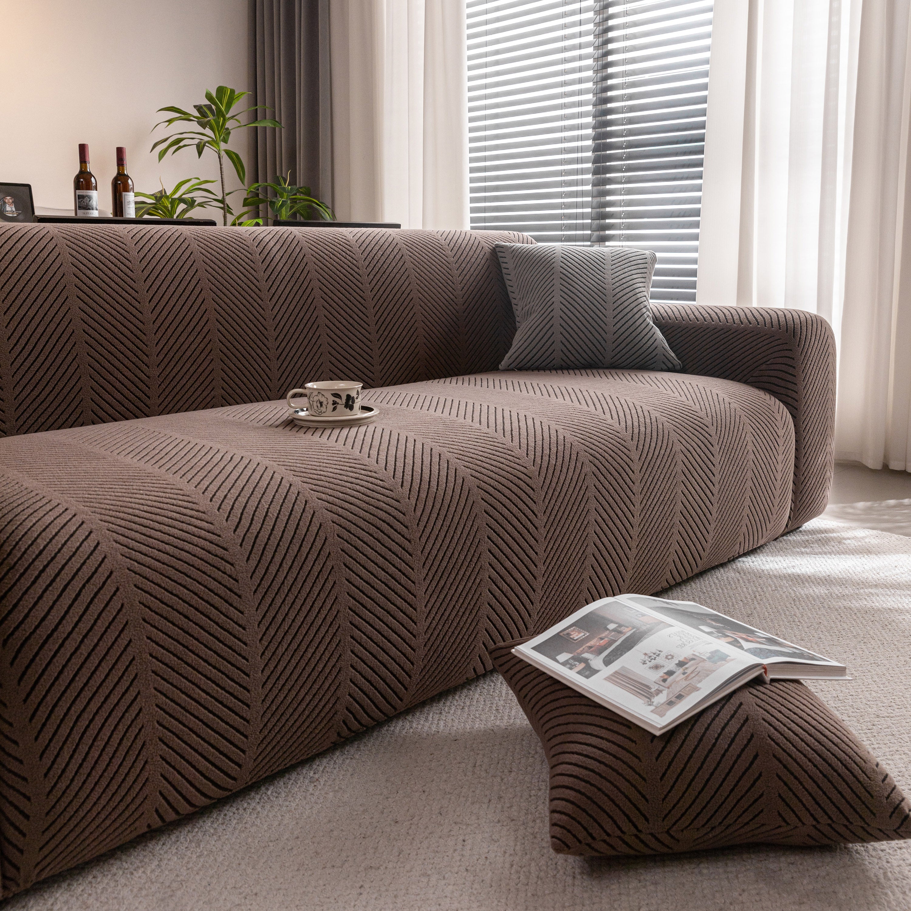 High Stretch Chevron Sofa Cover, Soft Washable Textured Jacquard Slipcover for Couch