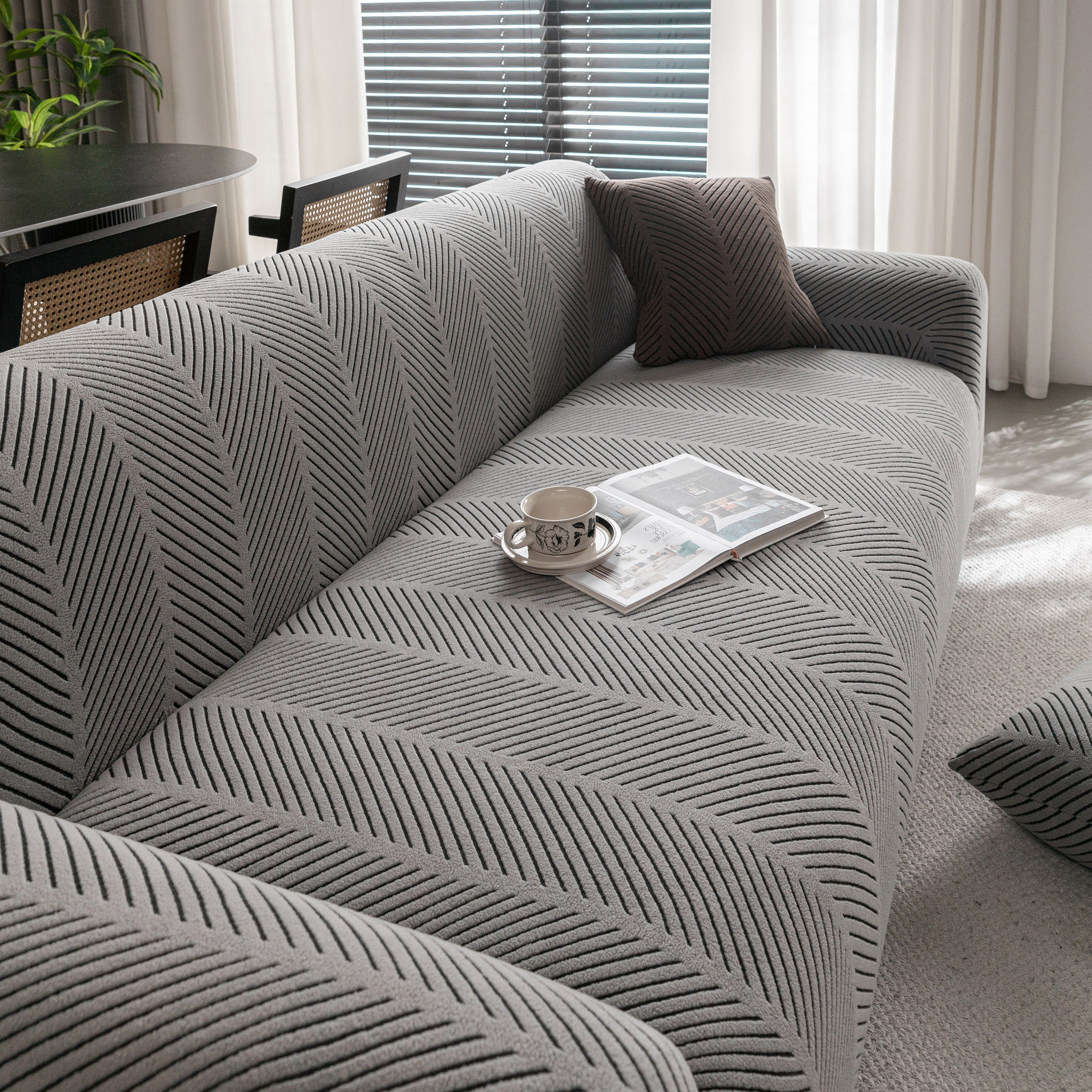 High Stretch Chevron Sofa Cover, Soft Washable Textured Jacquard Slipcover for Couch