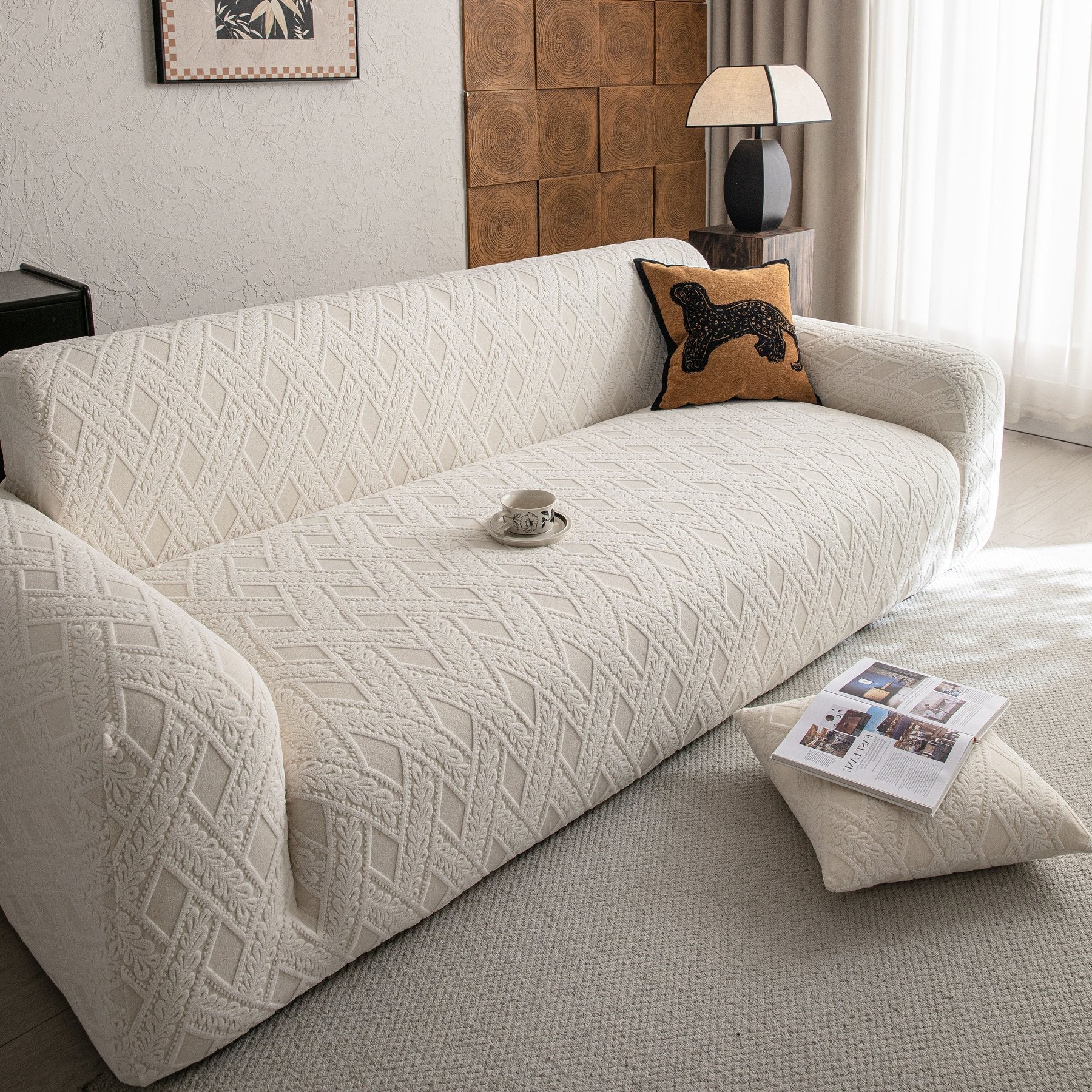 High Stretch 3D Jacquard Sofa Slipcovers, Pet Friendly Non Slip Sofa Cover Washable