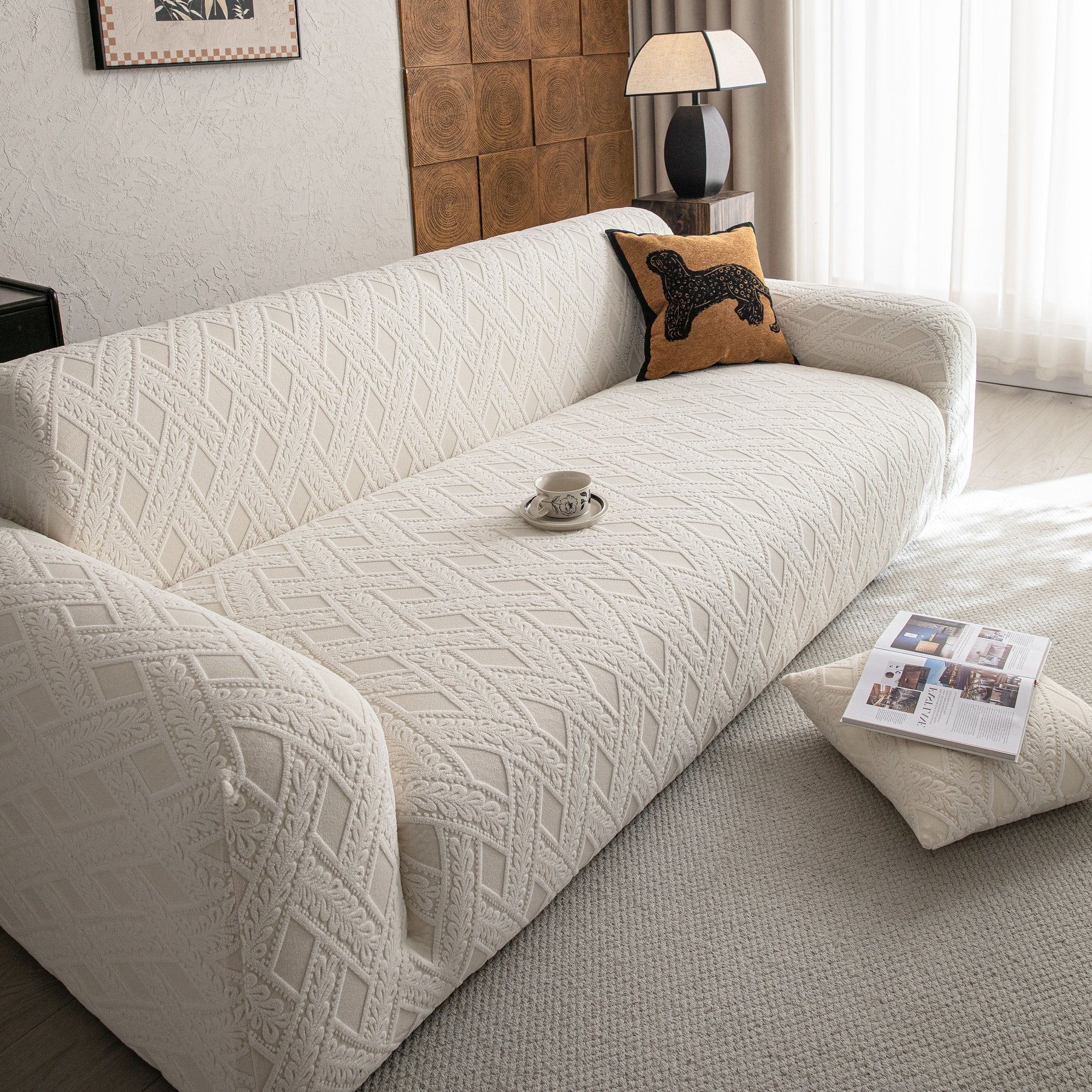 High Stretch 3D Jacquard Sofa Slipcovers, Pet Friendly Non Slip Sofa Cover Washable