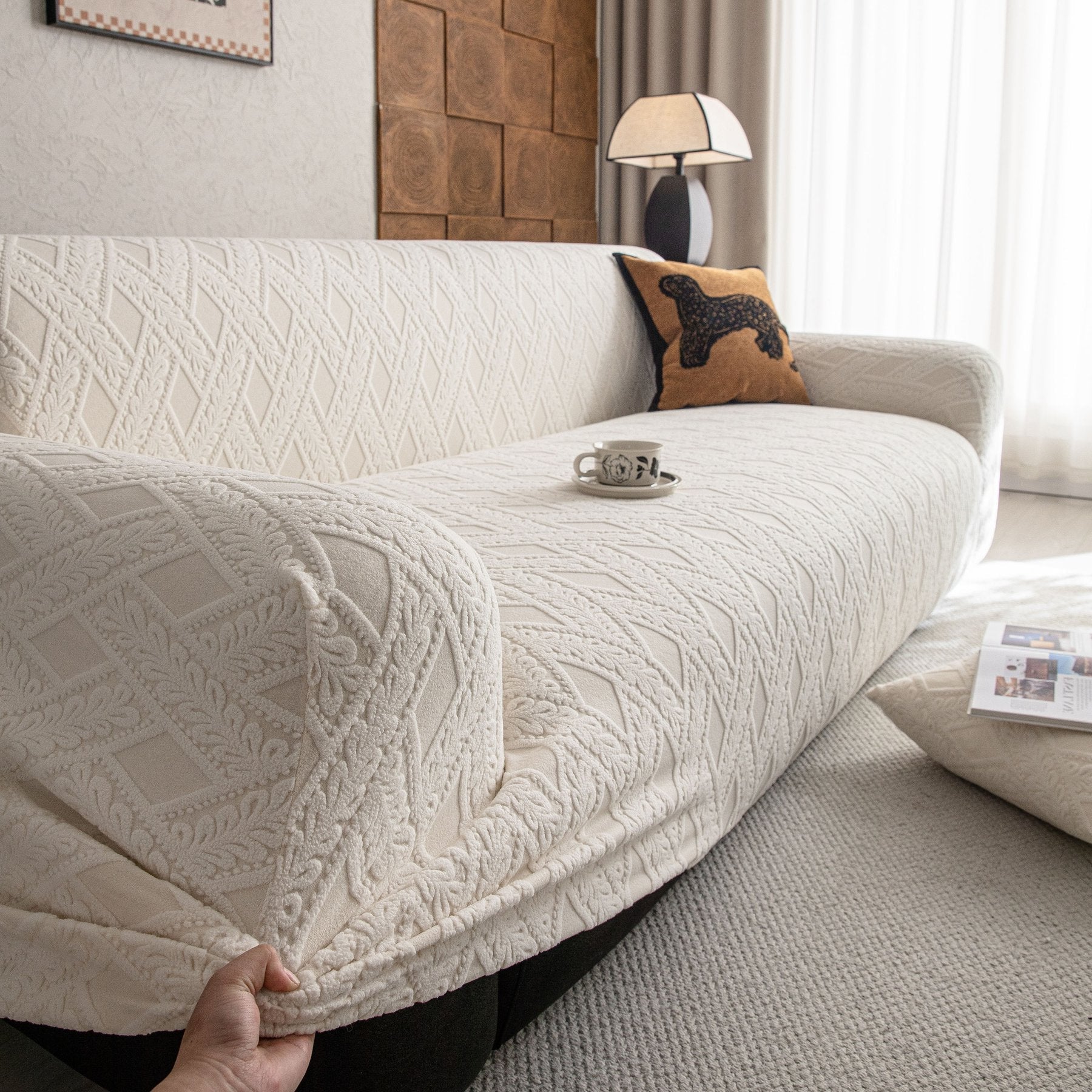 High Stretch 3D Jacquard Sofa Slipcovers, Pet Friendly Non Slip Sofa Cover Washable