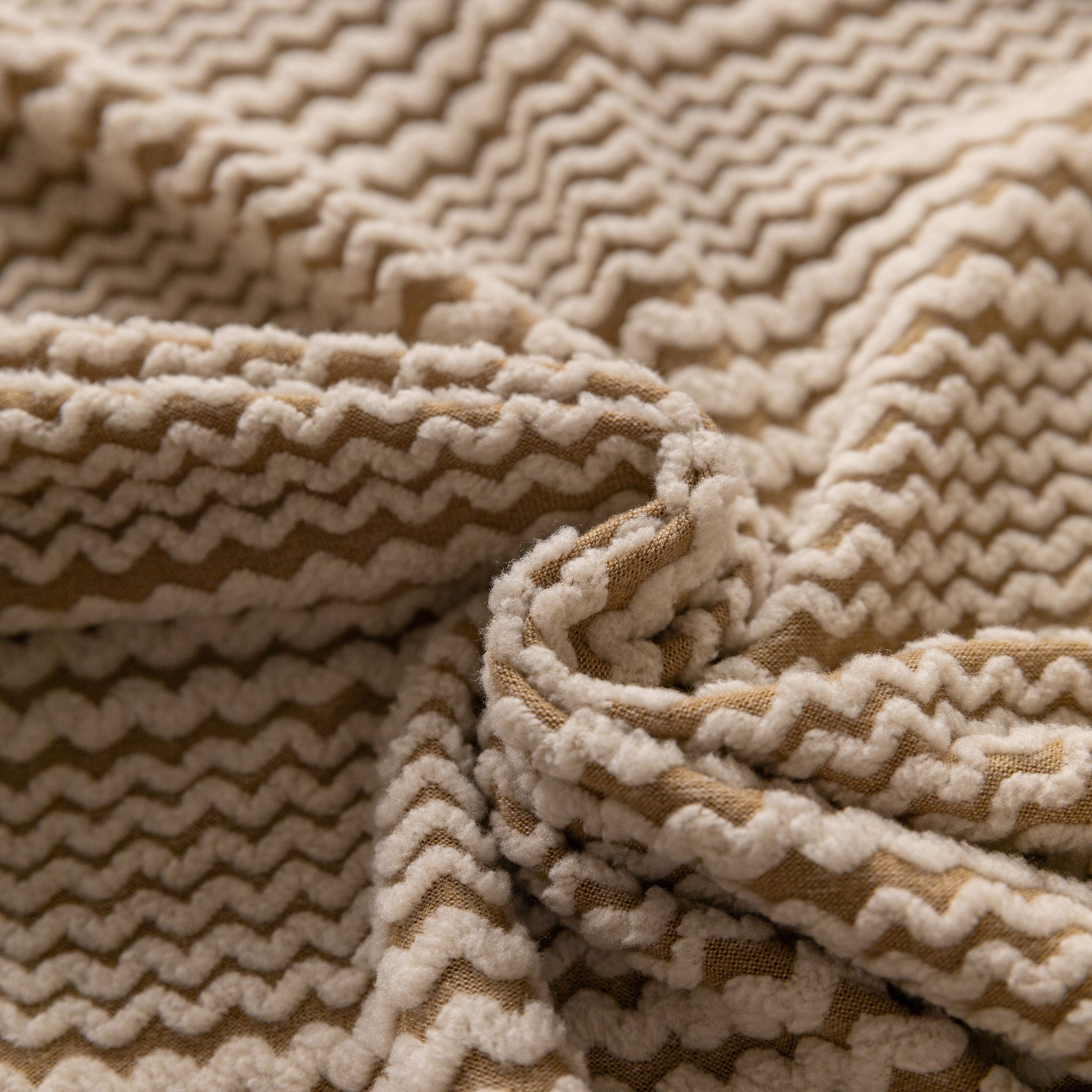 Modern Textured Stretch Sofa Cover, Plush Fleece Sofa Slipcover with 3D Stripe Texture