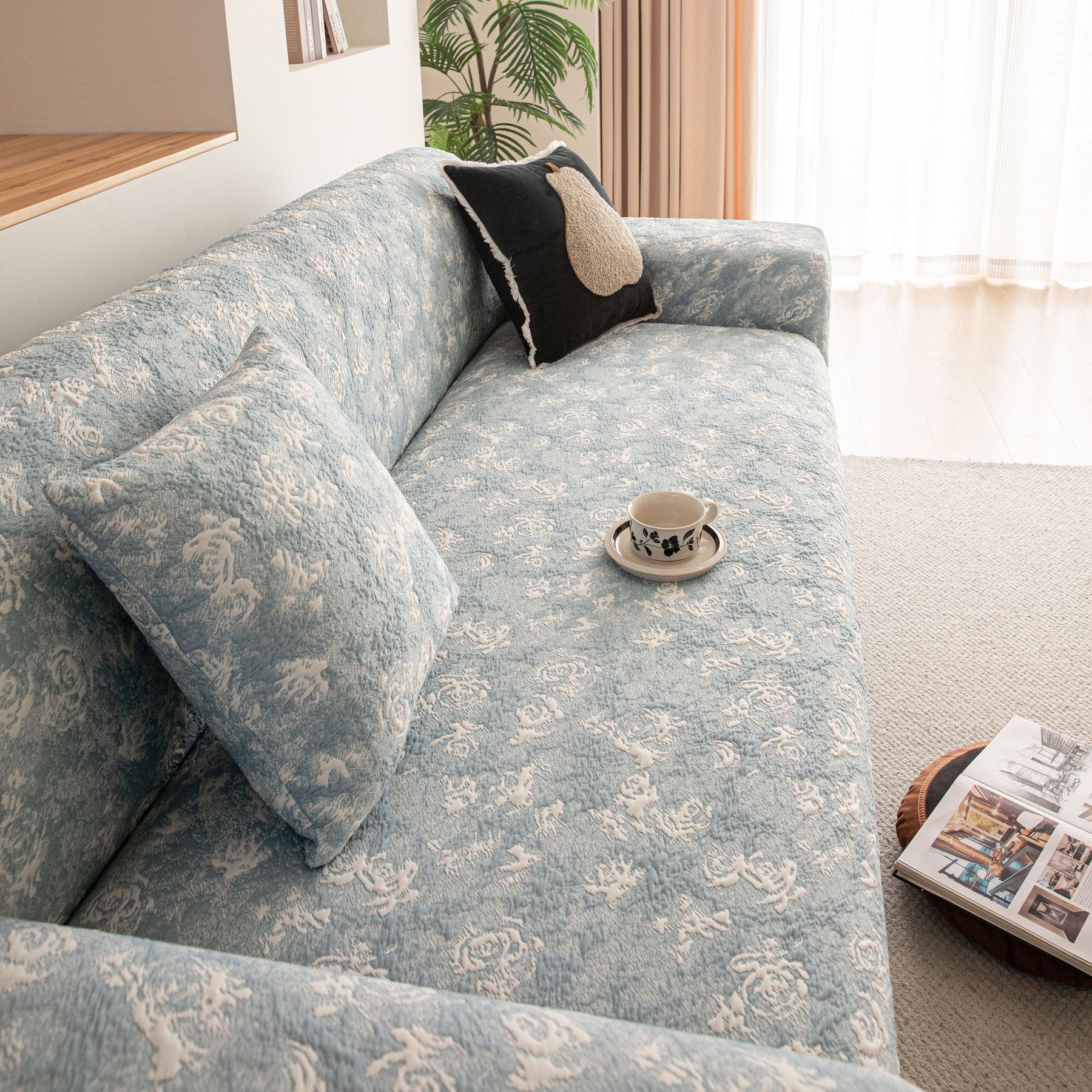 High Stretch Thick 3D Spacer Sofa Cover, Air-Layer Jacquard Cushioned Couch Slipcover