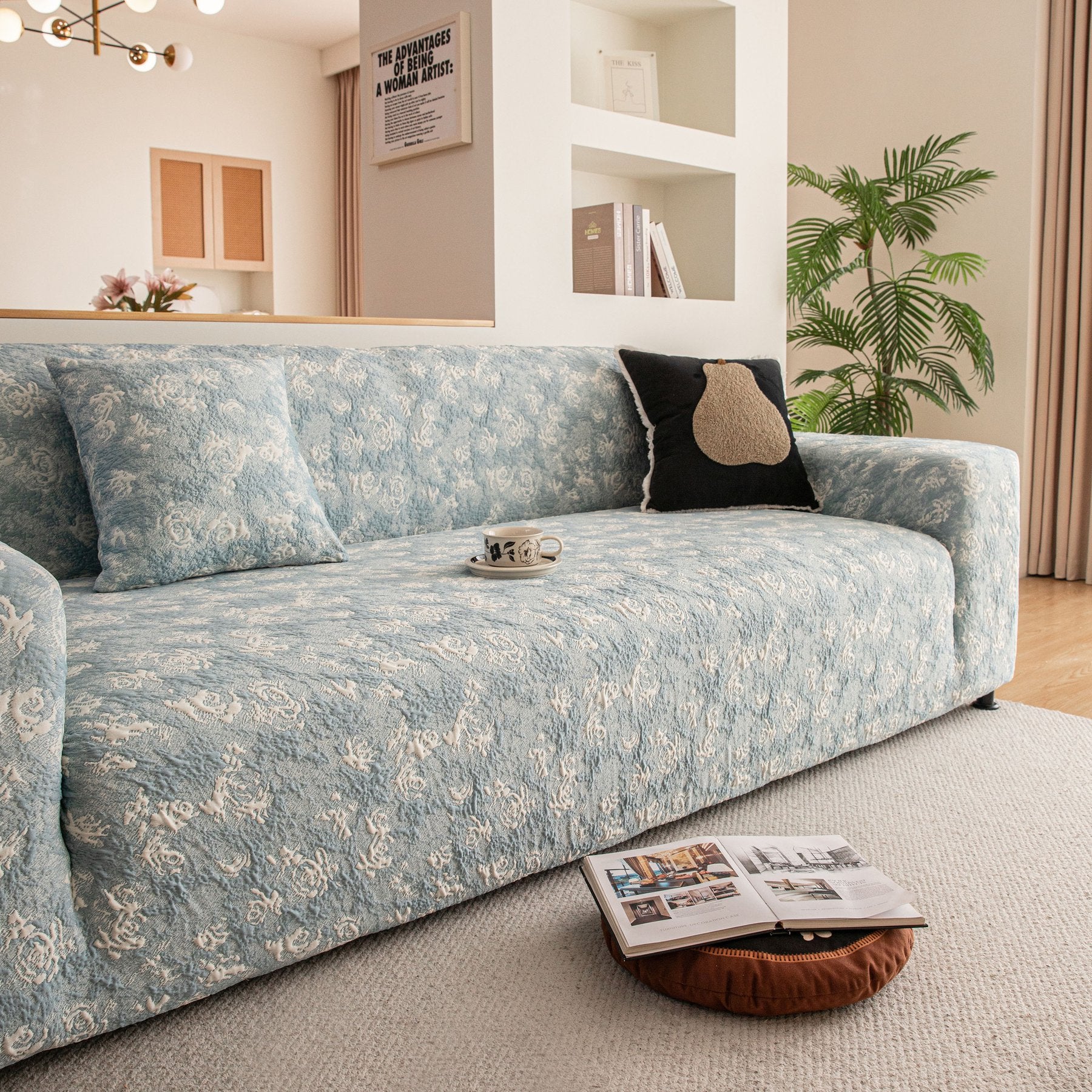 High Stretch Thick 3D Spacer Sofa Cover, Air-Layer Jacquard Cushioned Couch Slipcover