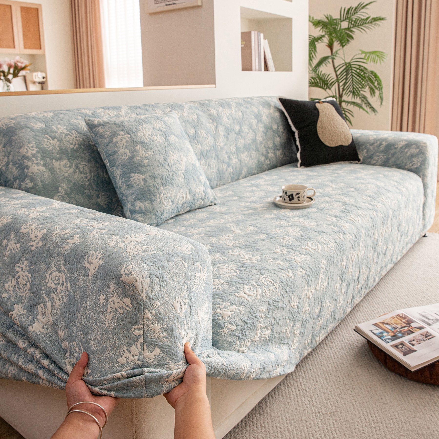 High Stretch Thick 3D Spacer Sofa Cover, Air-Layer Jacquard Cushioned Couch Slipcover