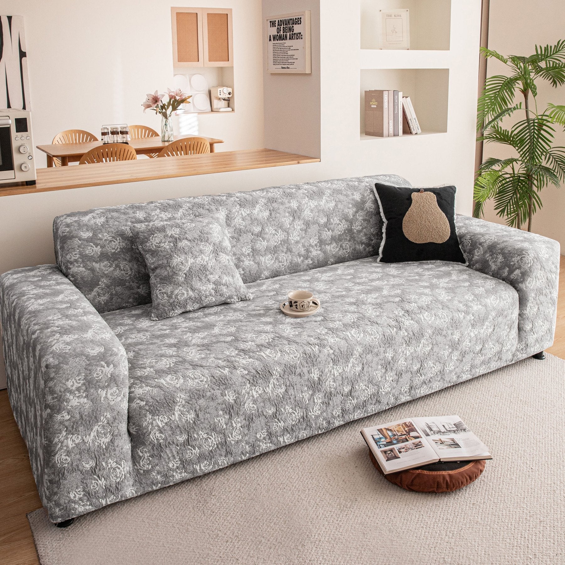 High Stretch Thick 3D Spacer Sofa Cover, Air-Layer Jacquard Cushioned Couch Slipcover