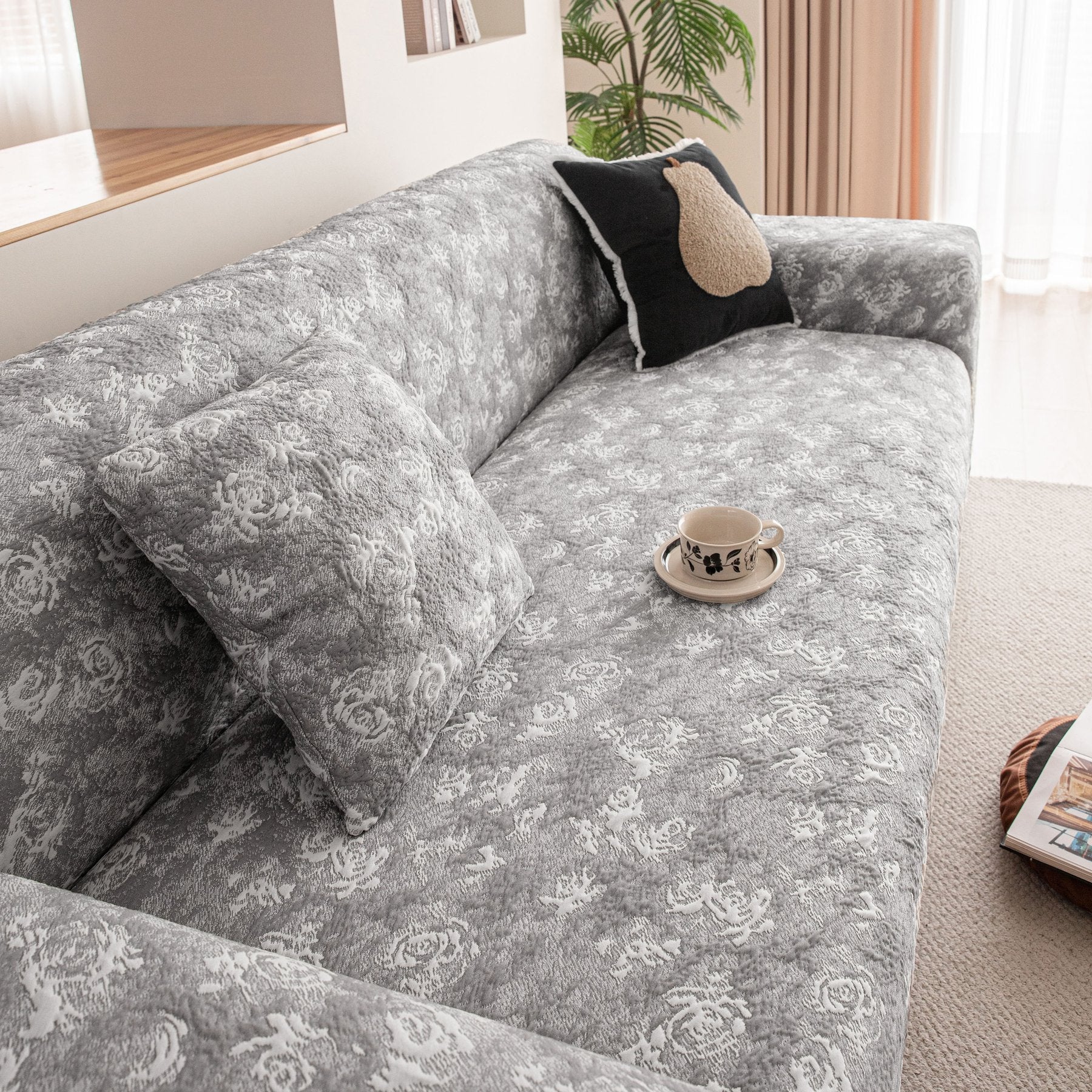 High Stretch Thick 3D Spacer Sofa Cover, Air-Layer Jacquard Cushioned Couch Slipcover