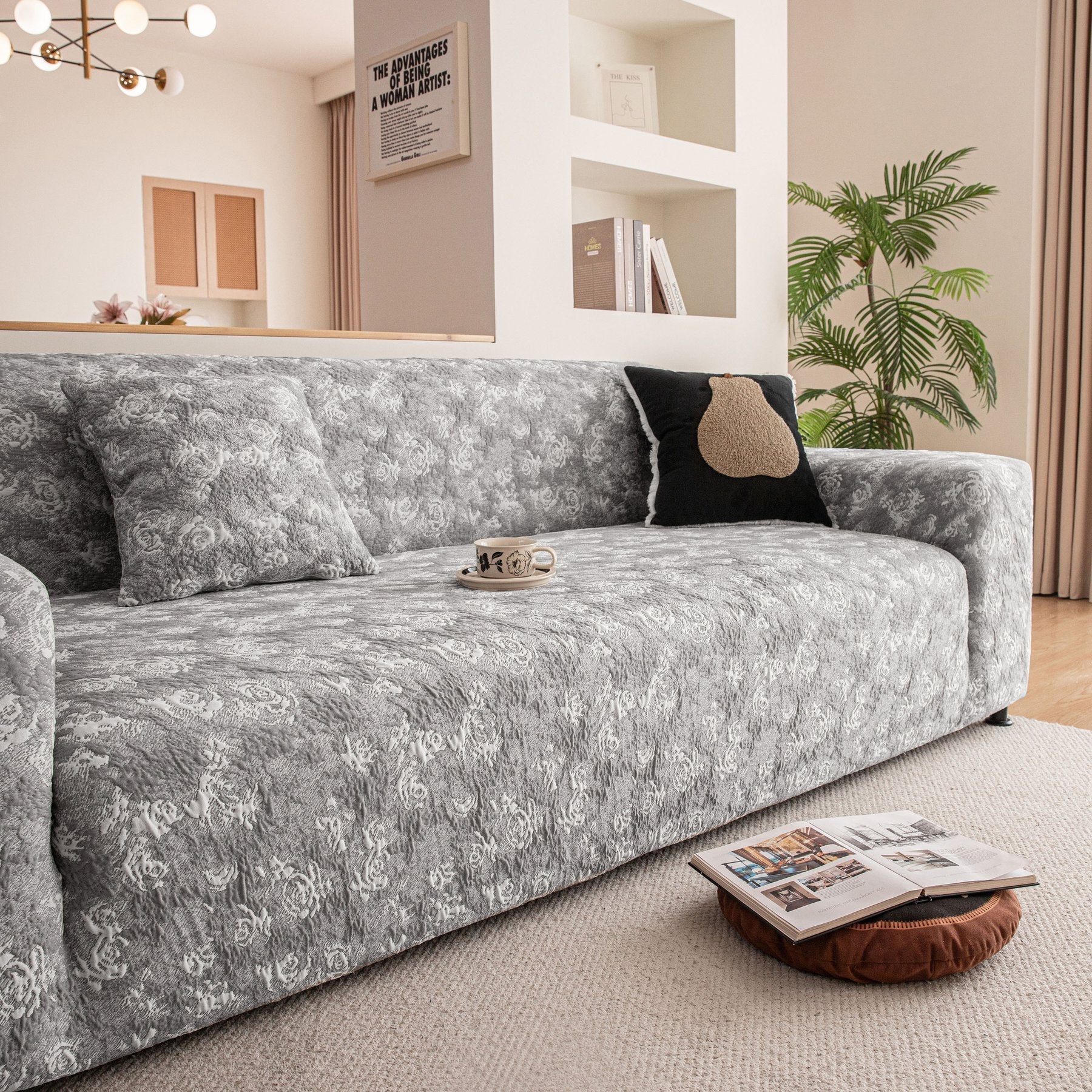 High Stretch Thick 3D Spacer Sofa Cover, Air-Layer Jacquard Cushioned Couch Slipcover