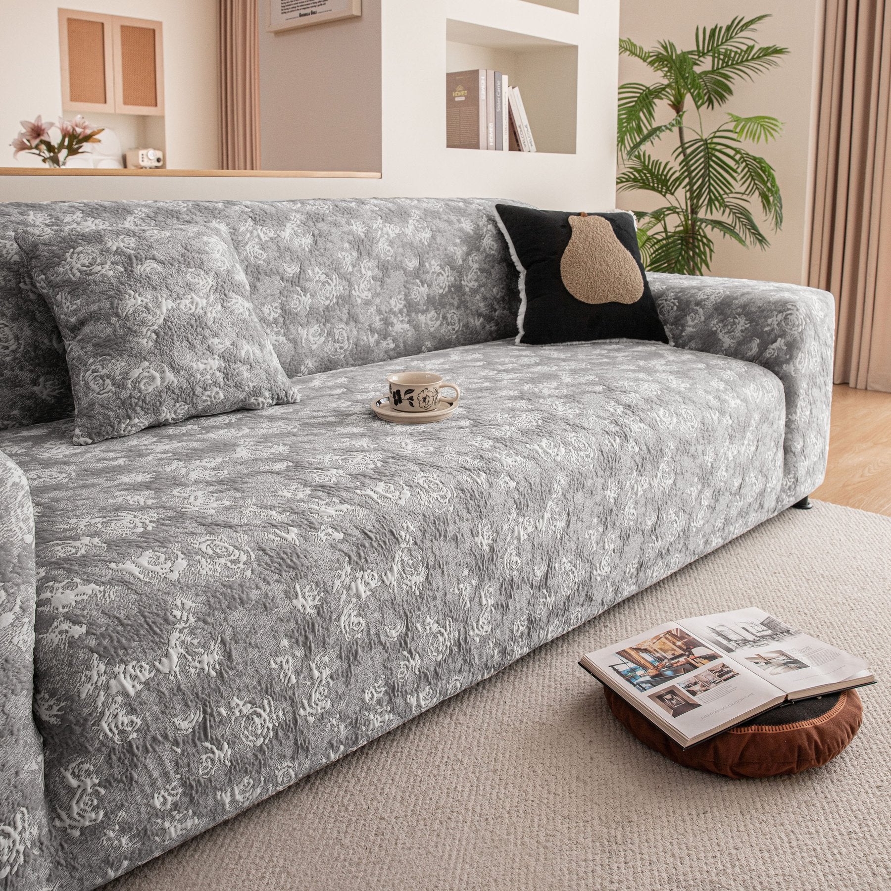 High Stretch Thick 3D Spacer Sofa Cover, Air-Layer Jacquard Cushioned Couch Slipcover