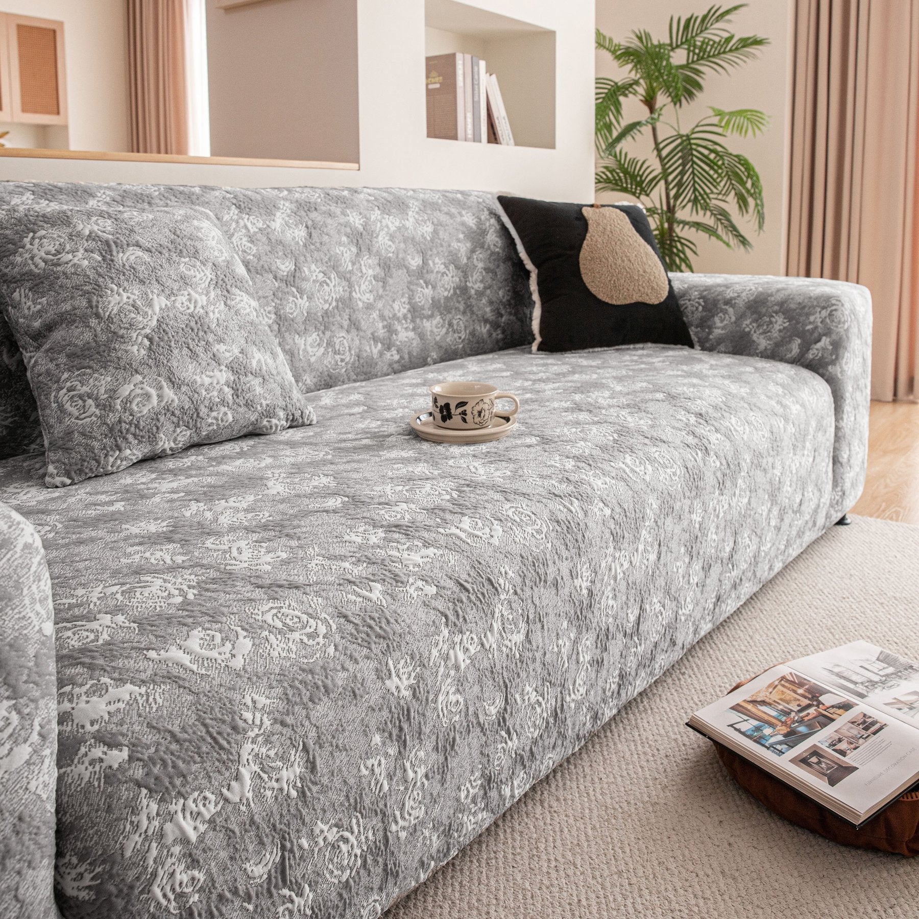 High Stretch Thick 3D Spacer Sofa Cover, Air-Layer Jacquard Cushioned Couch Slipcover