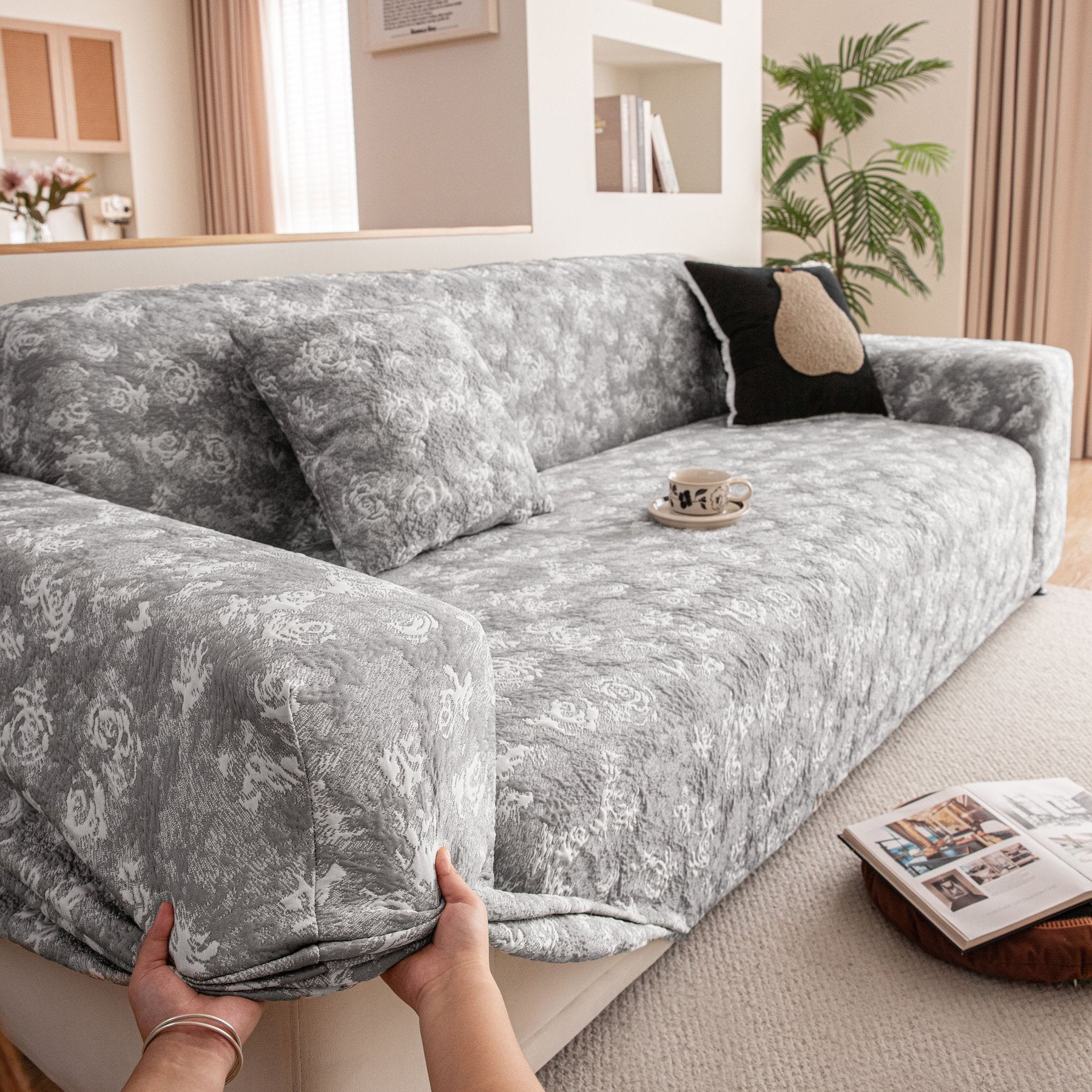 High Stretch Thick 3D Spacer Sofa Cover, Air-Layer Jacquard Cushioned Couch Slipcover