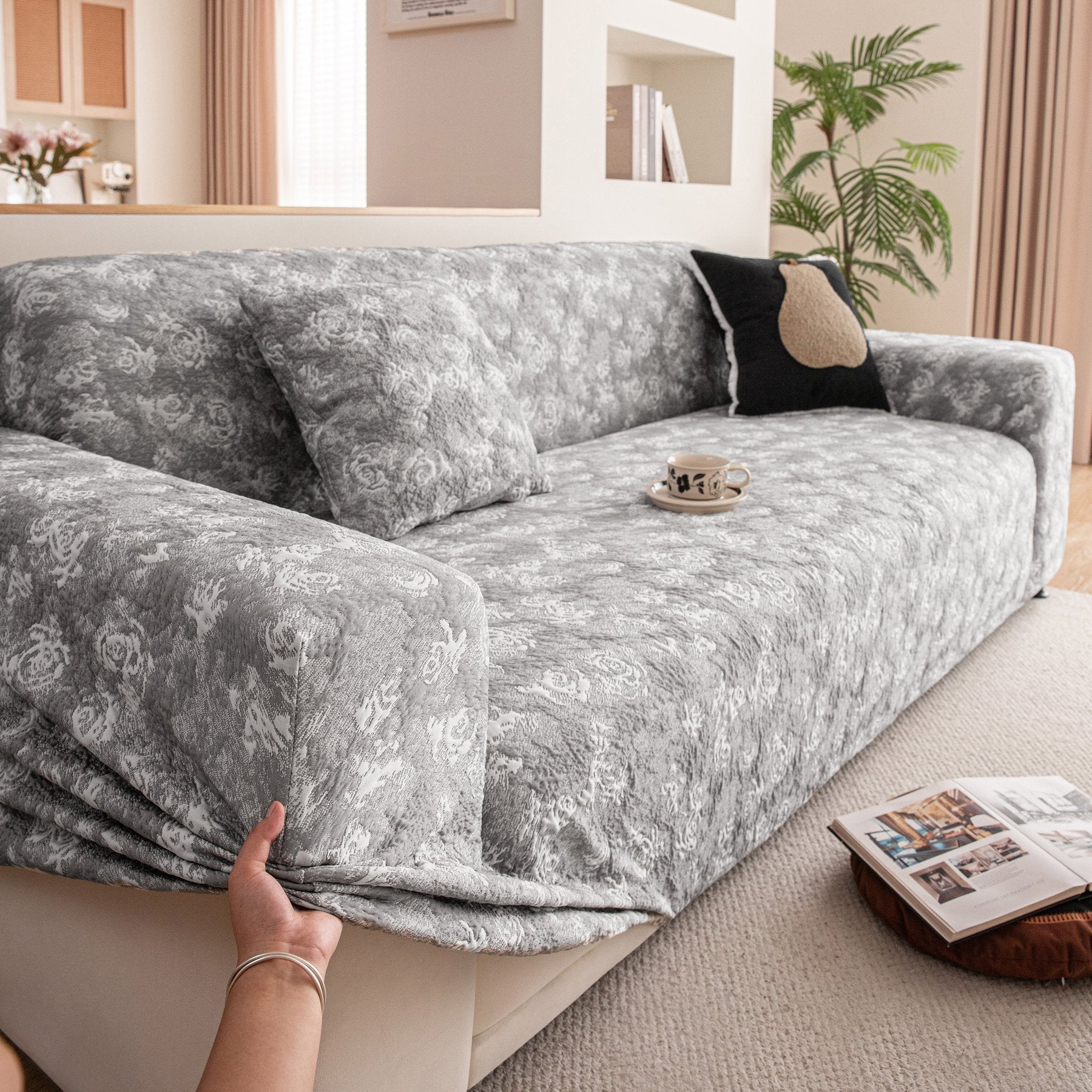 High Stretch Thick 3D Spacer Sofa Cover, Air-Layer Jacquard Cushioned Couch Slipcover