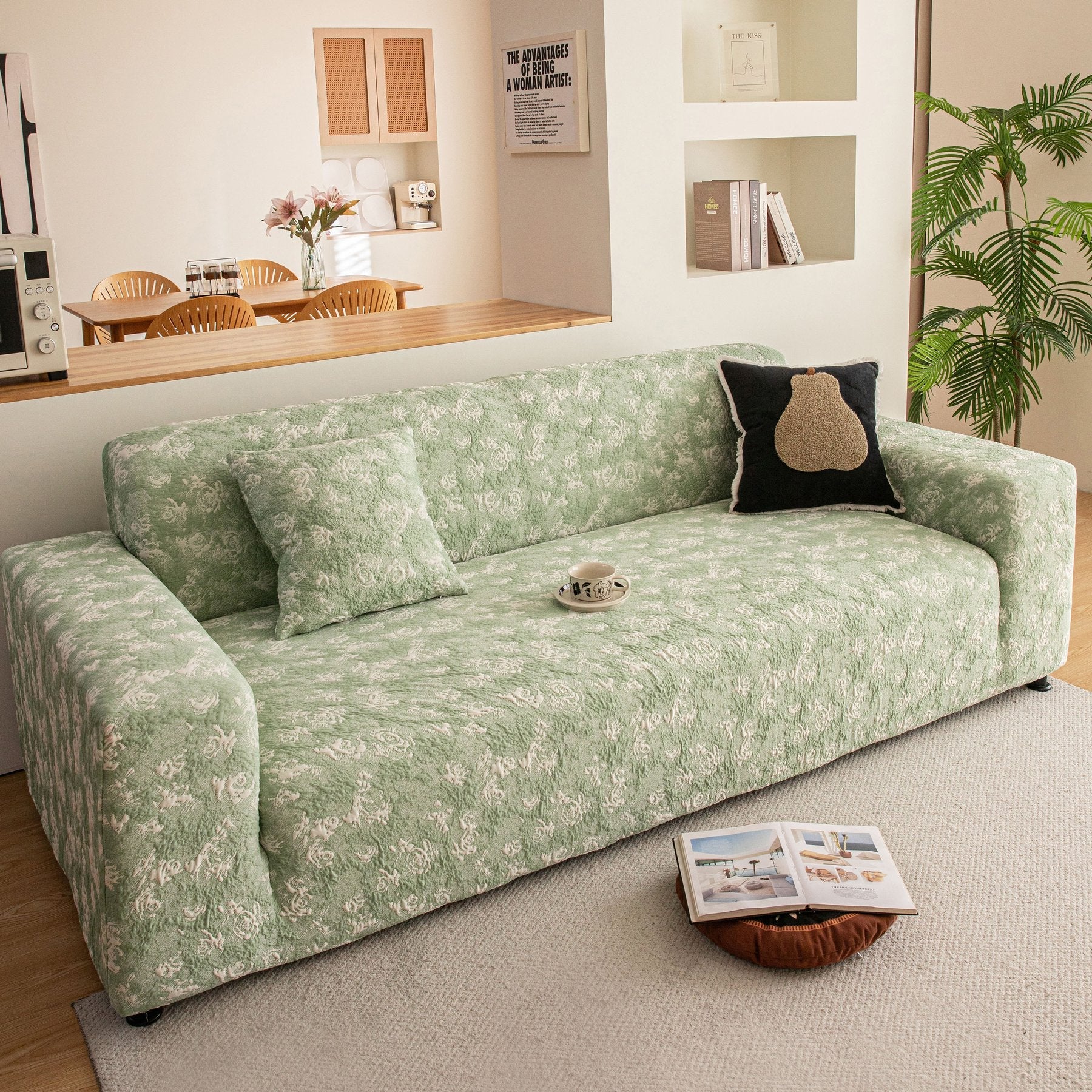 High Stretch Thick 3D Spacer Sofa Cover, Air-Layer Jacquard Cushioned Couch Slipcover
