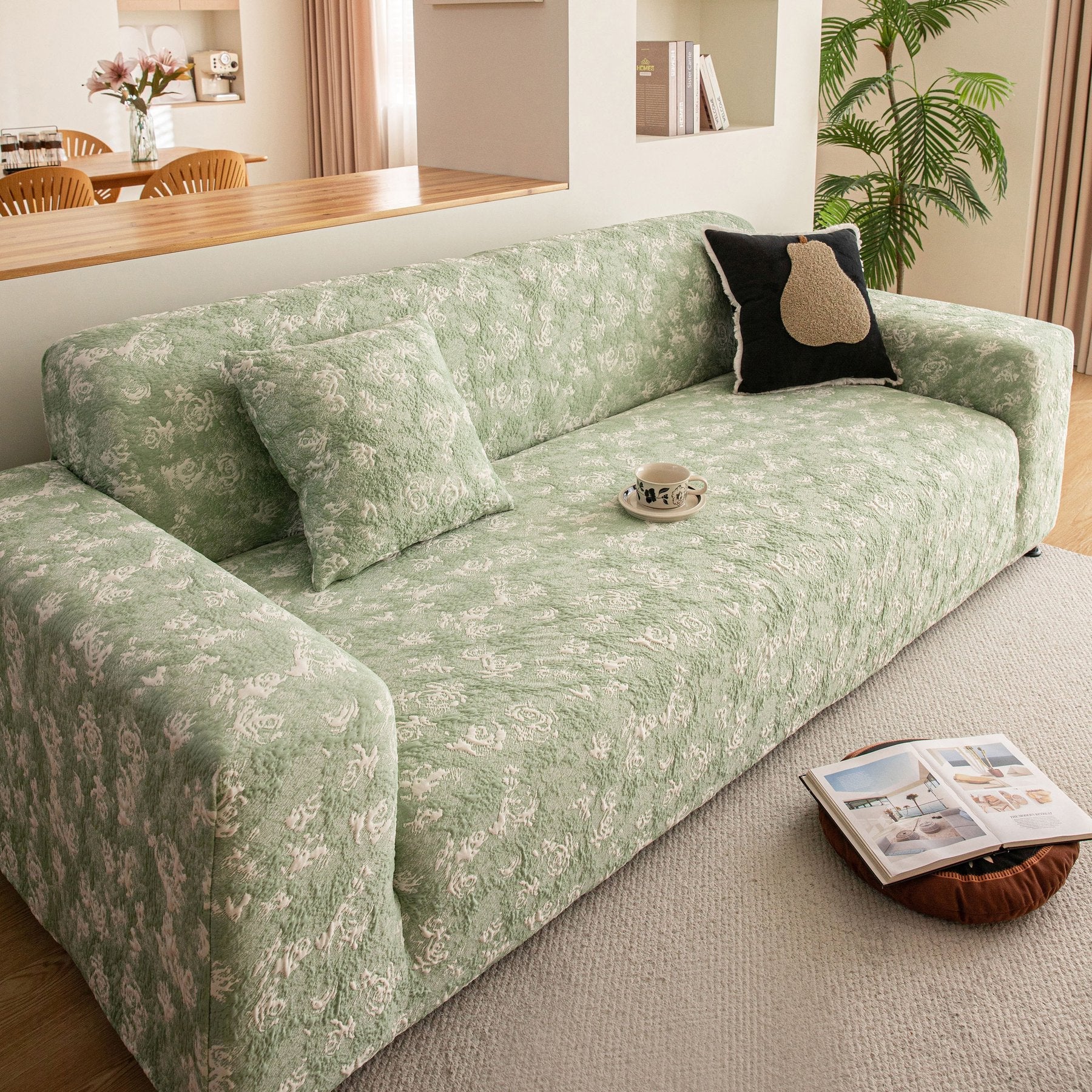 High Stretch Thick 3D Spacer Sofa Cover, Air-Layer Jacquard Cushioned Couch Slipcover