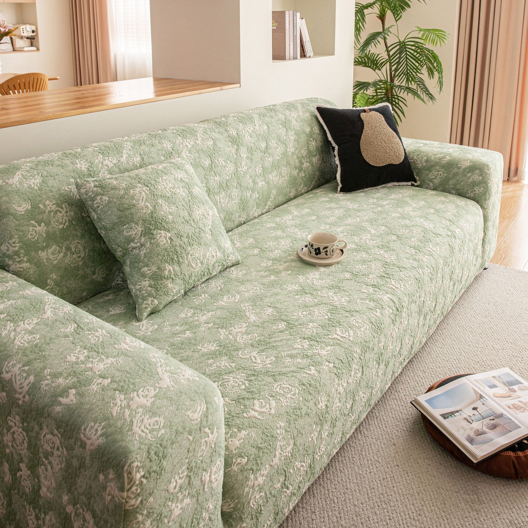 High Stretch Thick 3D Spacer Sofa Cover, Air-Layer Jacquard Cushioned Couch Slipcover