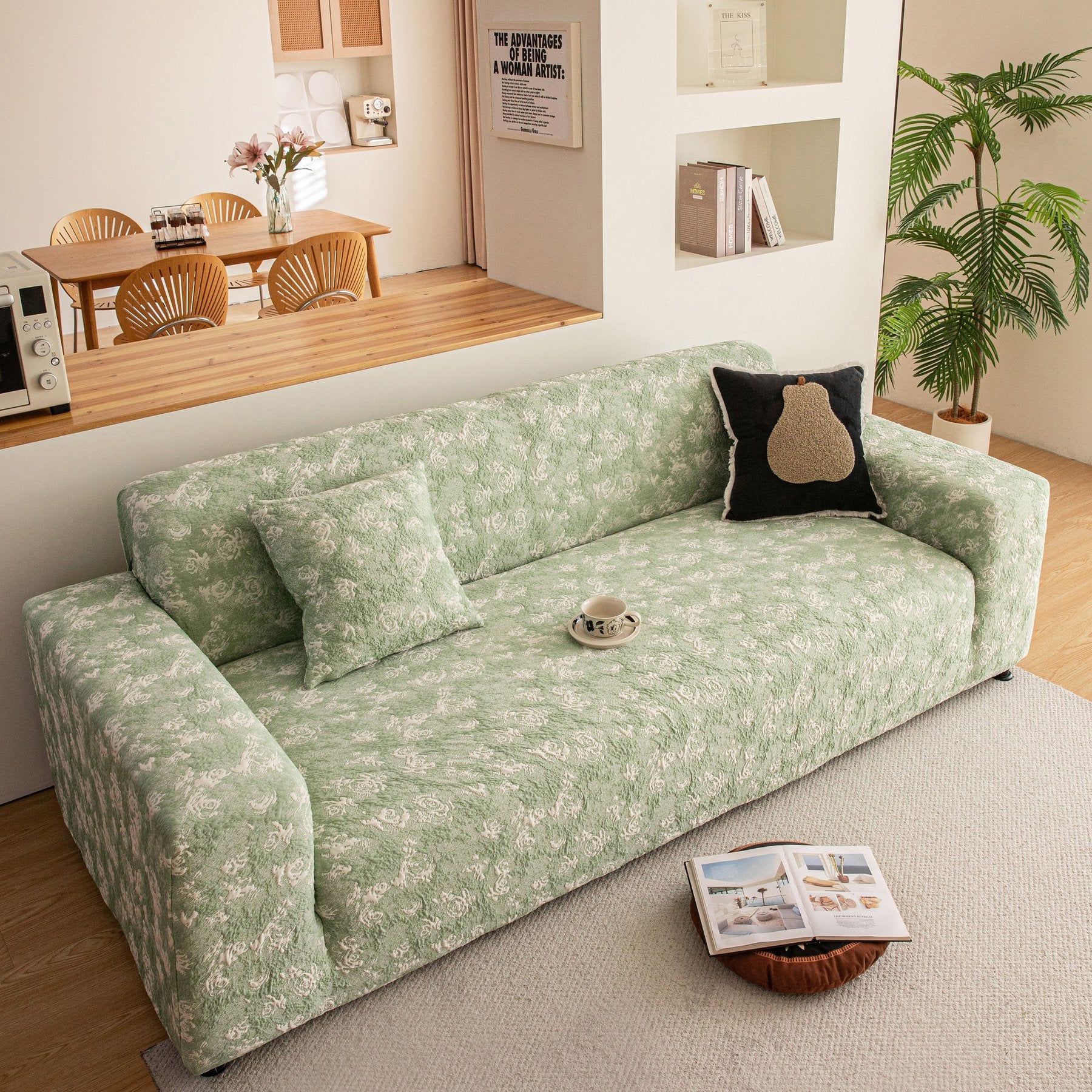 High Stretch Thick 3D Spacer Sofa Cover, Air-Layer Jacquard Cushioned Couch Slipcover