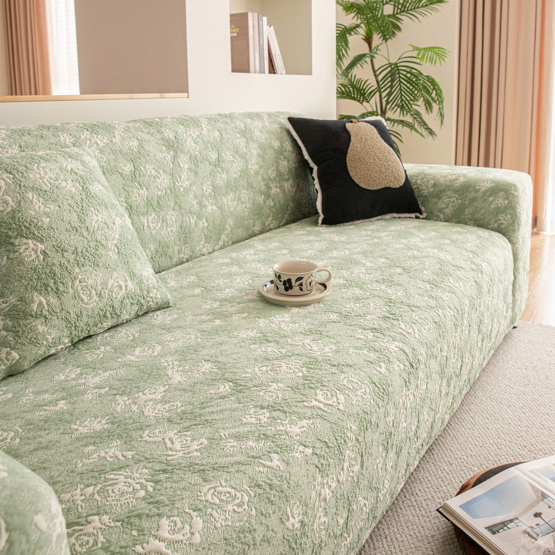 High Stretch Thick 3D Spacer Sofa Cover, Air-Layer Jacquard Cushioned Couch Slipcover