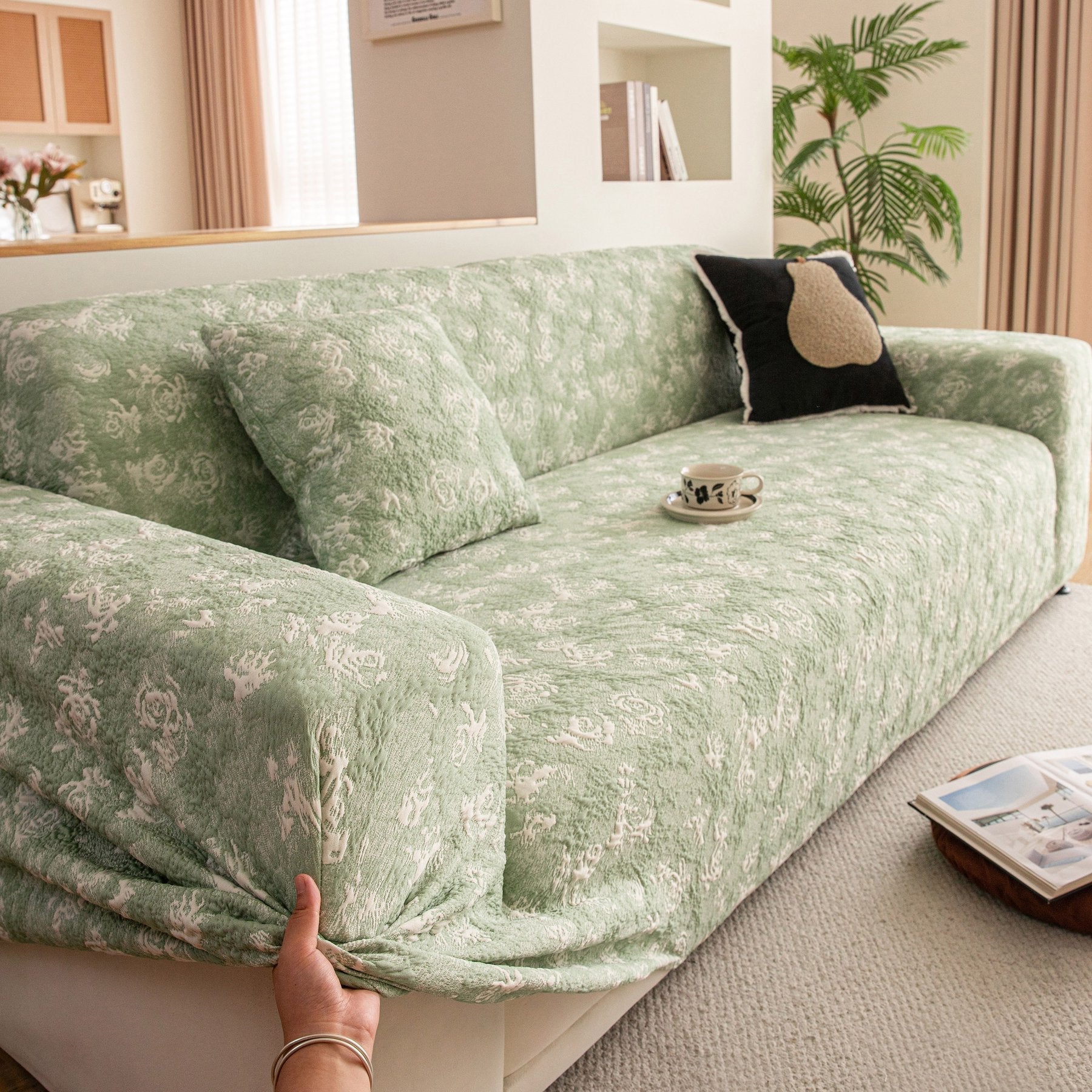 High Stretch Thick 3D Spacer Sofa Cover, Air-Layer Jacquard Cushioned Couch Slipcover