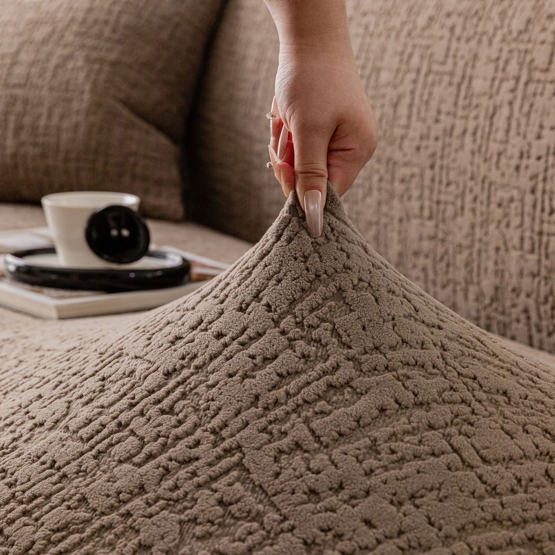Elastic Stretch Sofa Cover Slipcover, Soft Plush Bubble Textured Jacquard Couch Cover