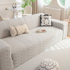 High Stretch Embossed Geometric Slipcover for Couch, Cozy Plush Fleece Couch Cover