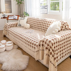 Jacquard Plush Houndstooth Sofa Throw Cover, Cover Throws for Sofas, Stylish Living Room Throws