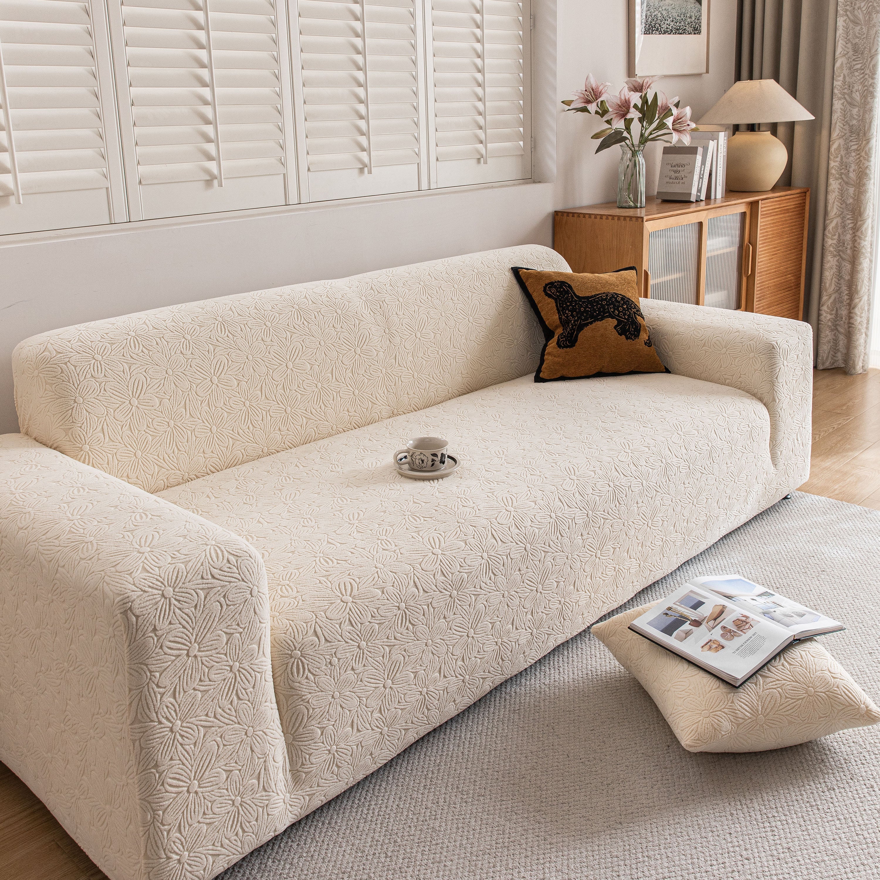 High Elastic Floral Couch Slipcover, Jacquard Stretch Non-Slip Furniture Protector