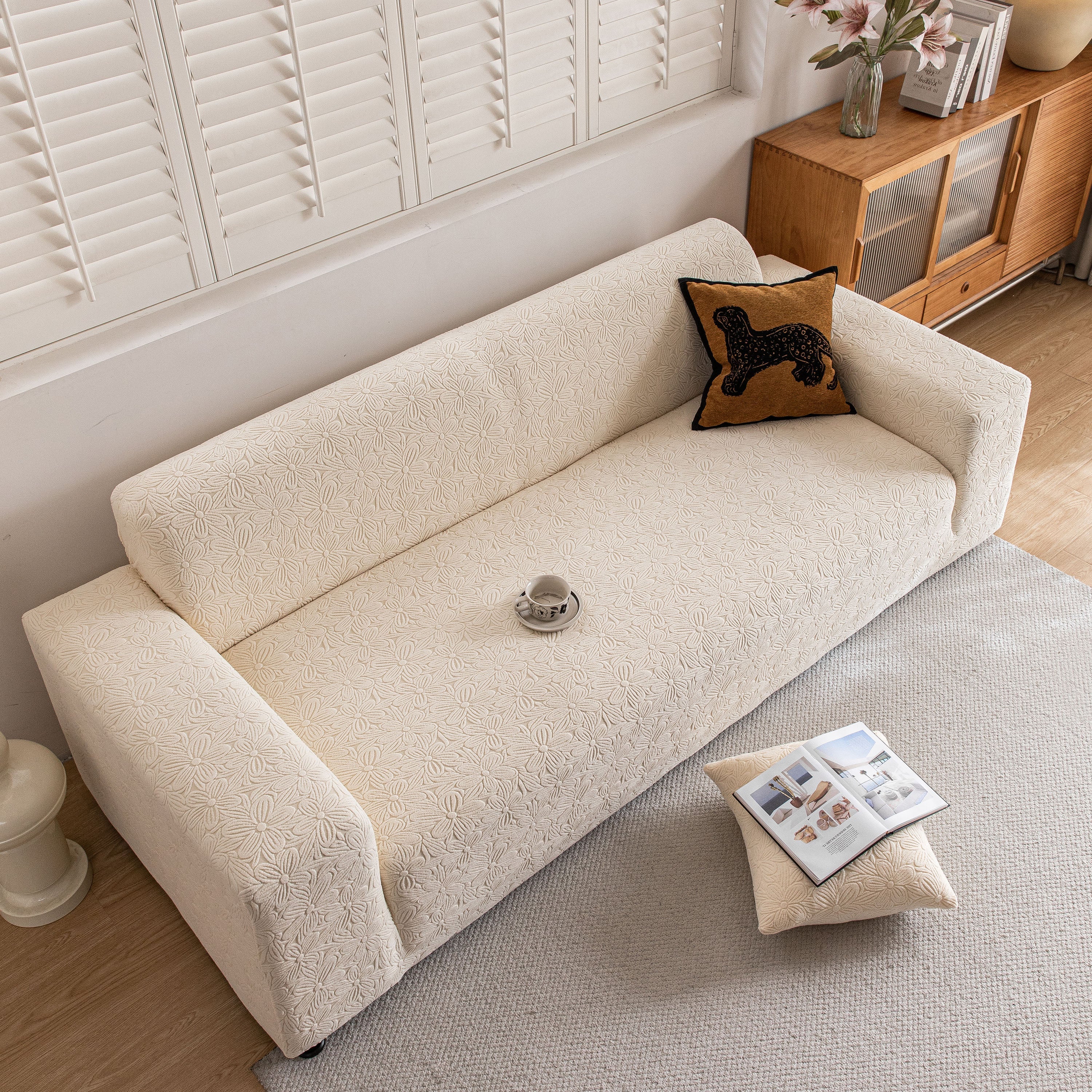 High Elastic Floral Couch Slipcover, Jacquard Stretch Non-Slip Furniture Protector