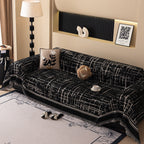 Modern Couch Protector Blanket Woven Chenille Sofa Cover Throw with Artistic Grid