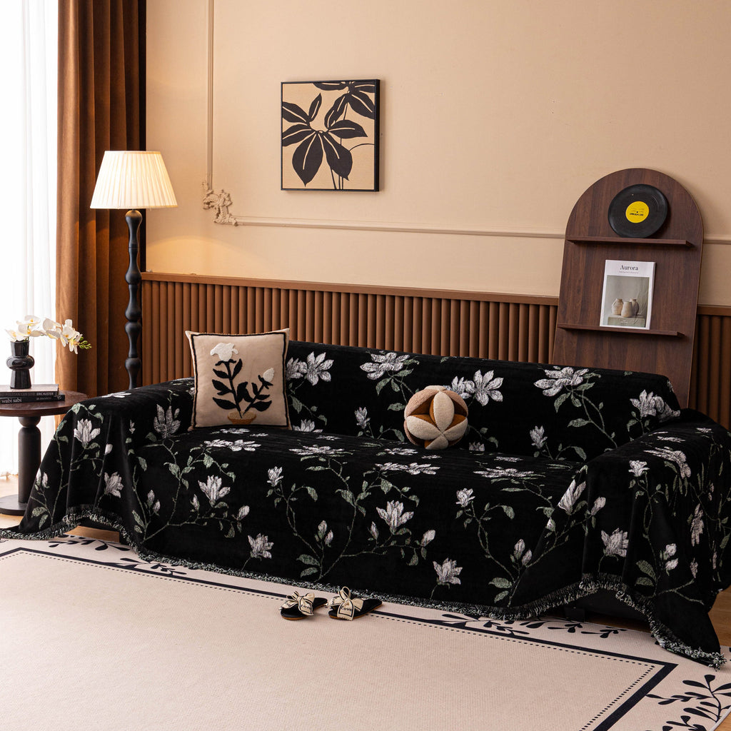 Luxury Thickened Sofa Throw Cover, Decorative Cozy Floral Jacquard Couch Cover Blanket