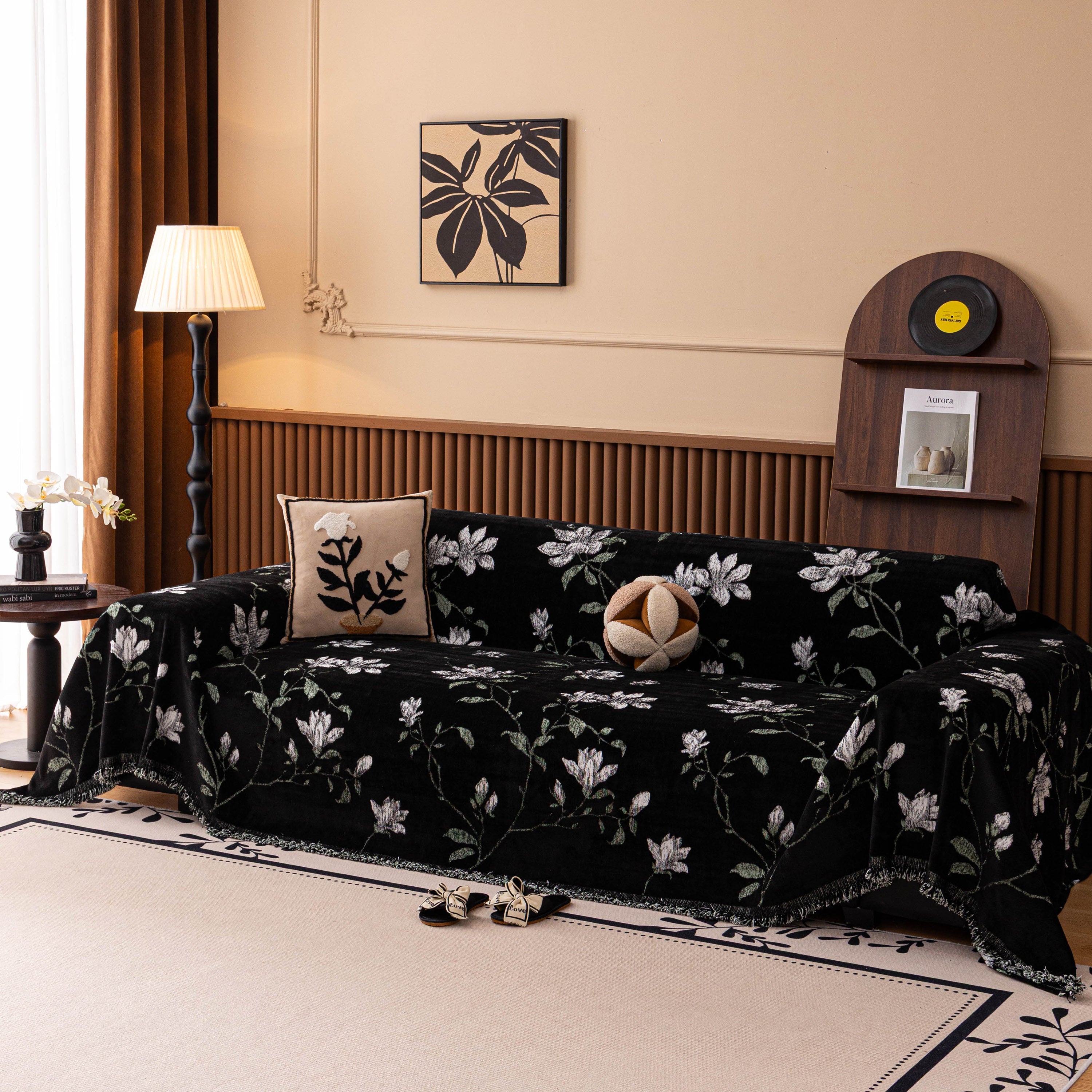 Luxury Thickened Sofa Throw Cover, Decorative Cozy Floral Jacquard Couch Cover Blanket