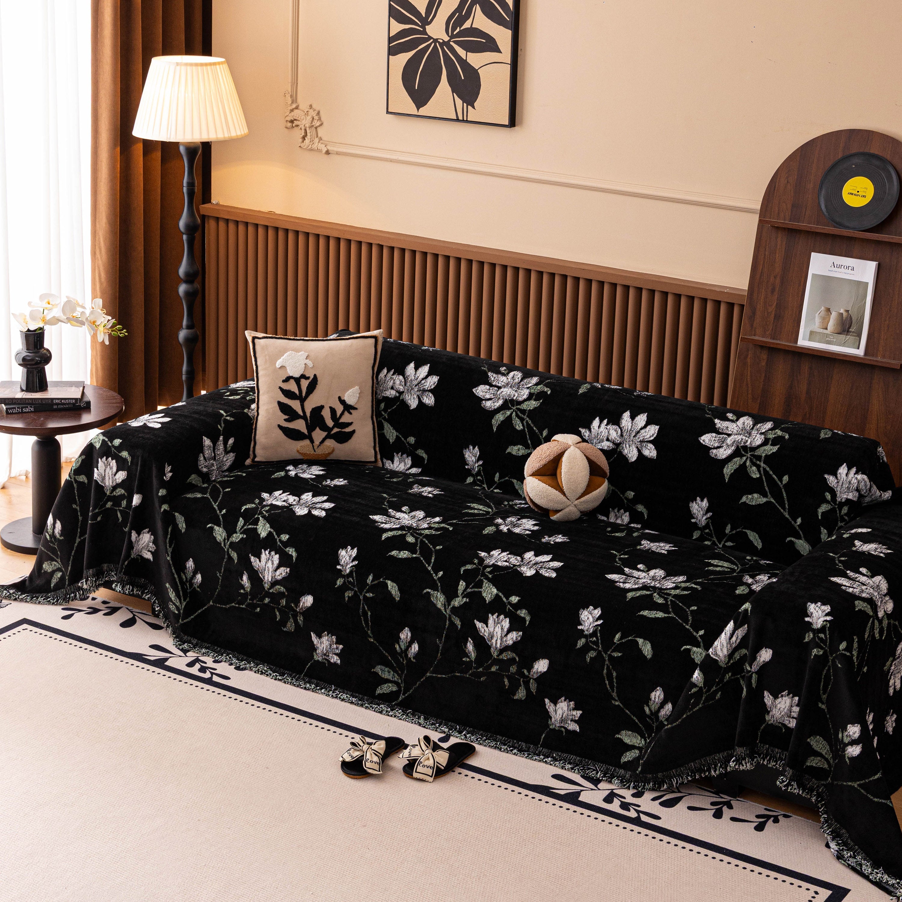 Luxury Thickened Sofa Throw Cover, Decorative Cozy Floral Jacquard Couch Cover Blanket