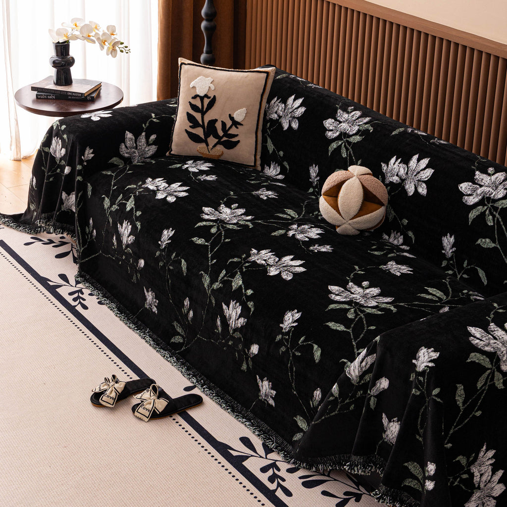 Luxury Thickened Sofa Throw Cover, Decorative Cozy Floral Jacquard Couch Cover Blanket