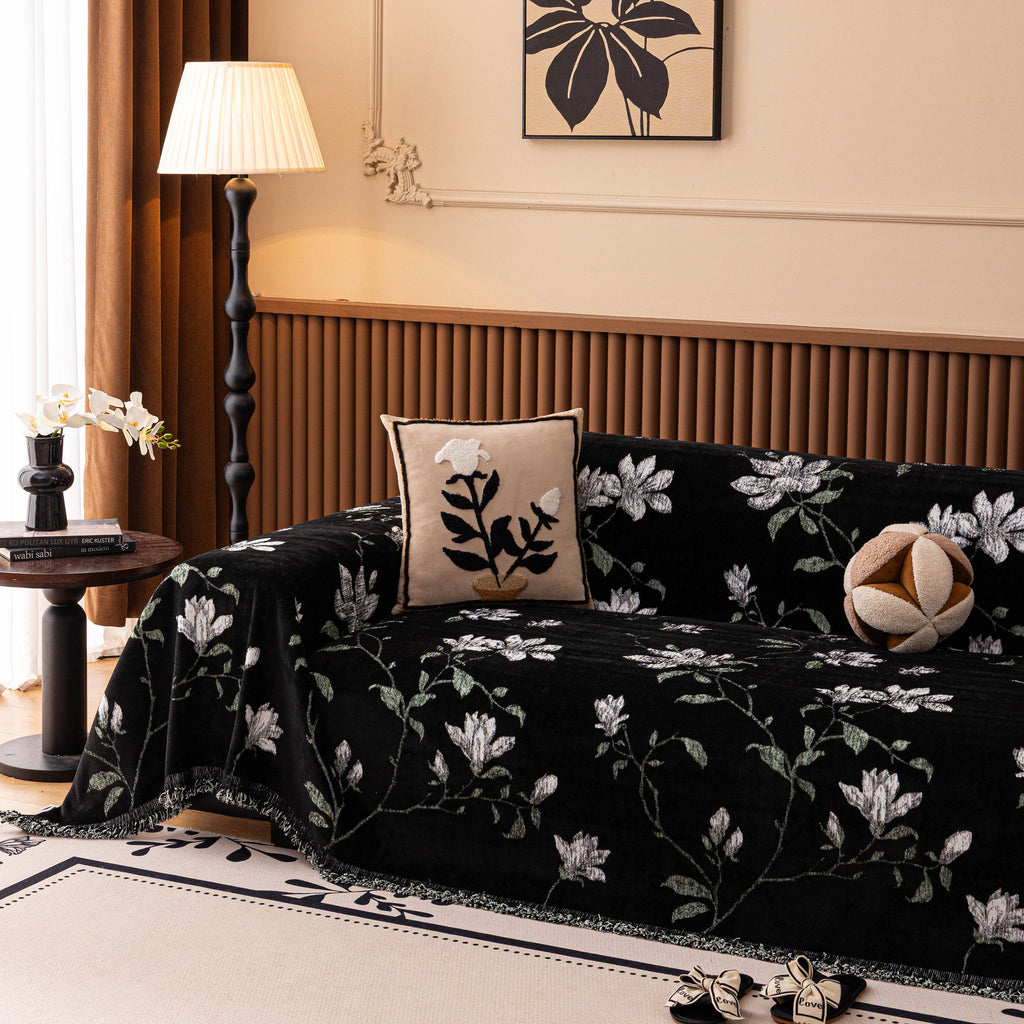 Luxury Thickened Sofa Throw Cover, Decorative Cozy Floral Jacquard Couch Cover Blanket