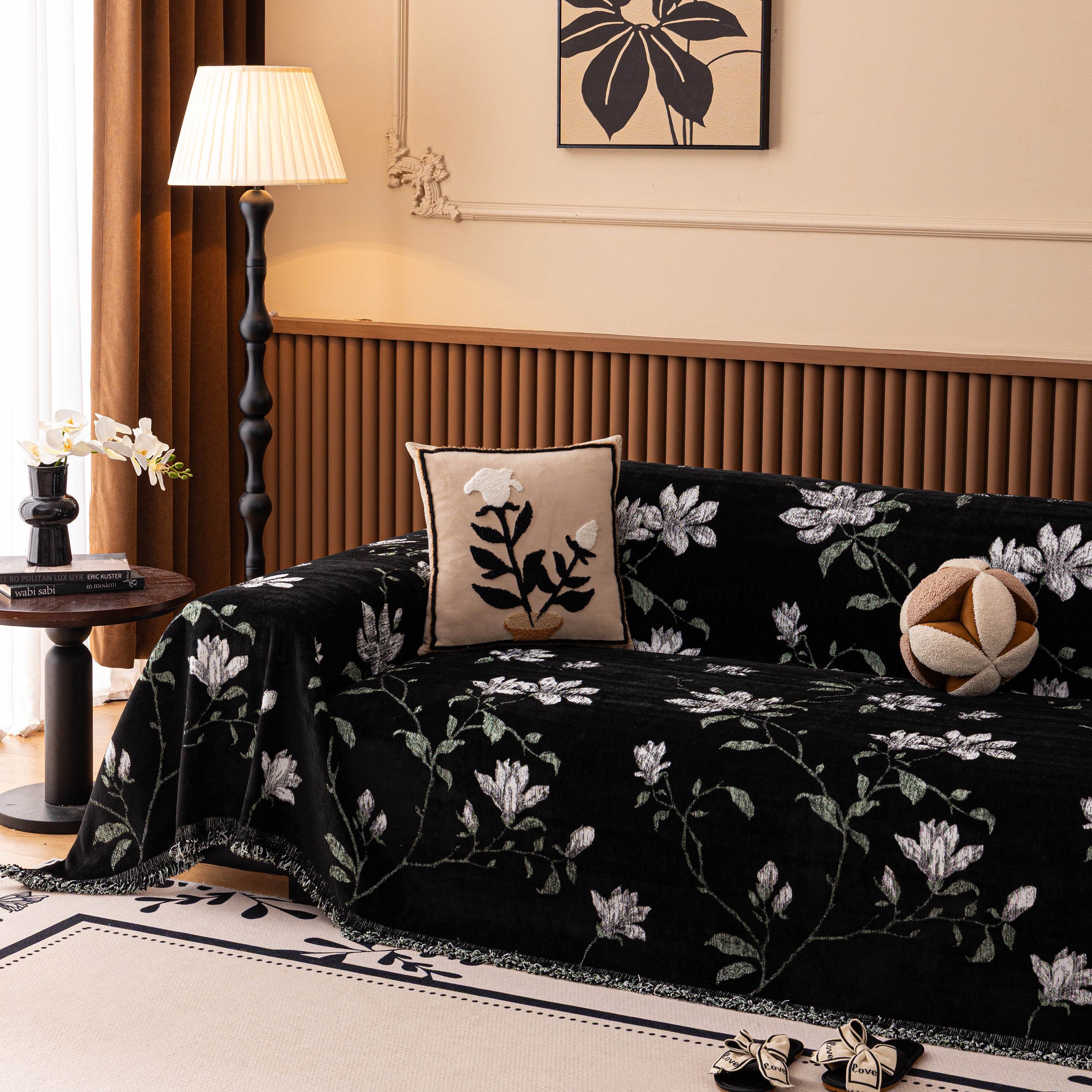 Luxury Thickened Sofa Throw Cover, Decorative Cozy Floral Jacquard Couch Cover Blanket