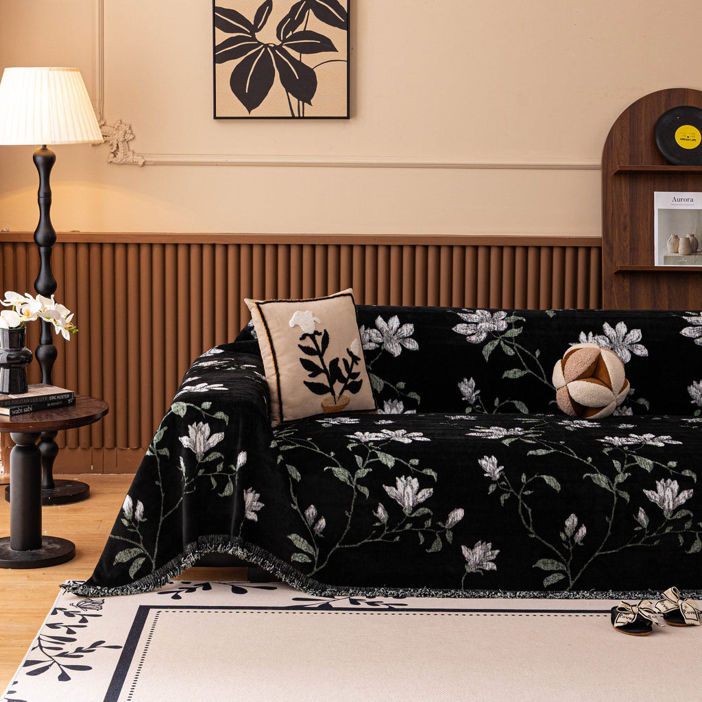 Luxury Thickened Sofa Throw Cover, Decorative Cozy Floral Jacquard Couch Cover Blanket